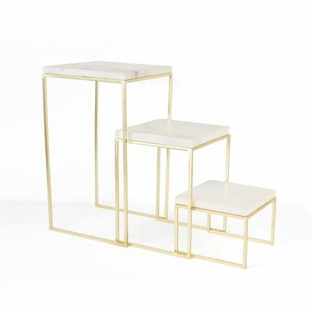 Gifts - Set of 3 nesting side tables - Gold metal legs - White marble top - LAVAL 1878