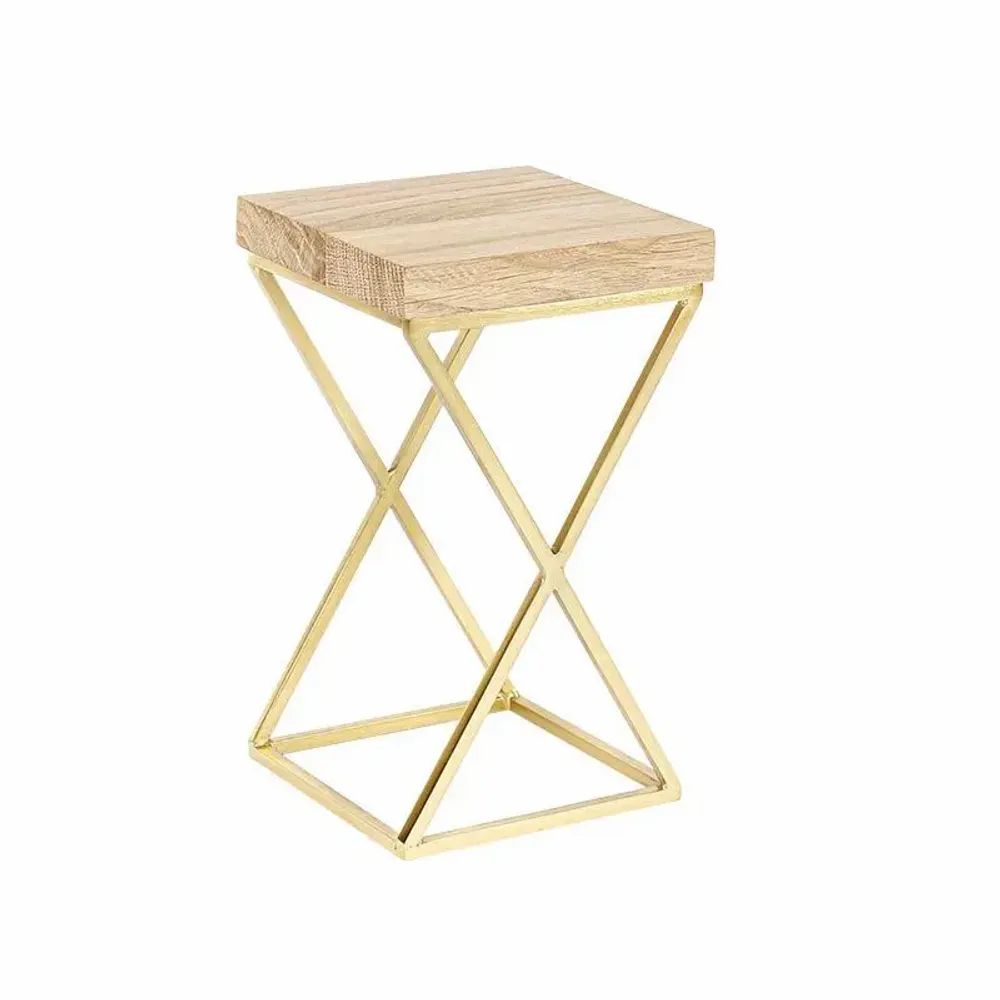 Gifts - Display stand with oak top/matte gold metal base, 10 x 10 x H 18cm - LAVAL 1878