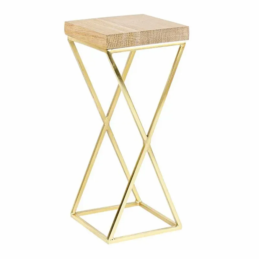 Gifts - Display stand with oak top/matte gold metal base, 10 x 10 x H 24cm - LAVAL 1878