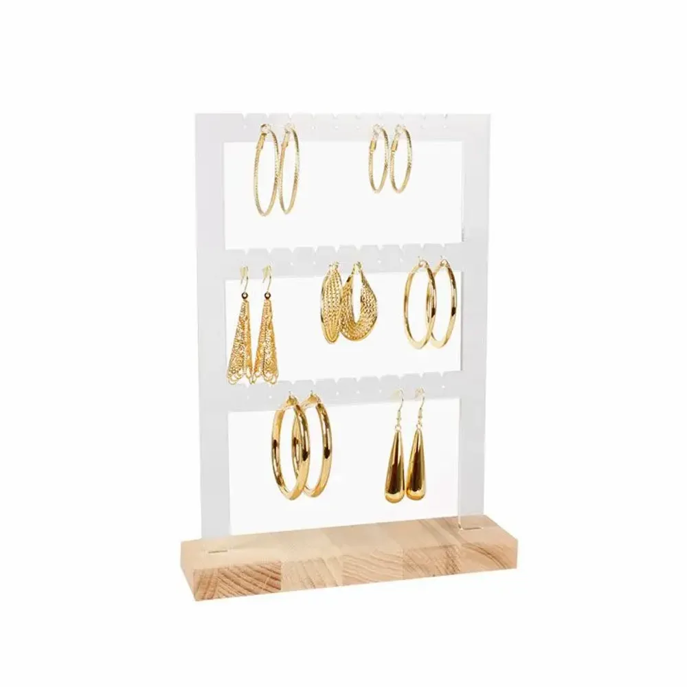Cadeaux - Présentoir 15 paires de boucles d'oreilles hêtre/plexi transparent - LAVAL 1878