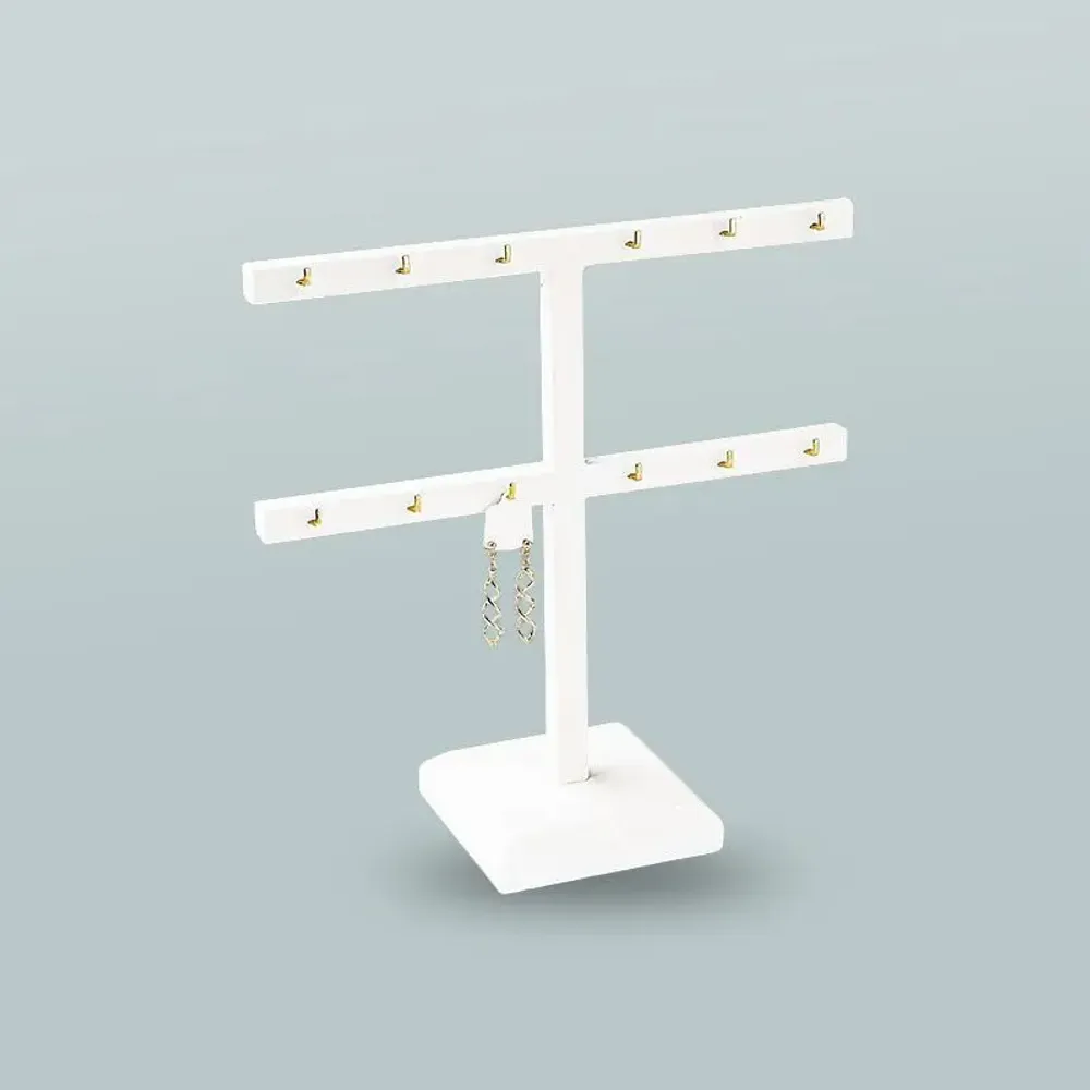 Gifts - White T-shaped display stand with 12 coated hooks for earrings/pendants - LAVAL 1878