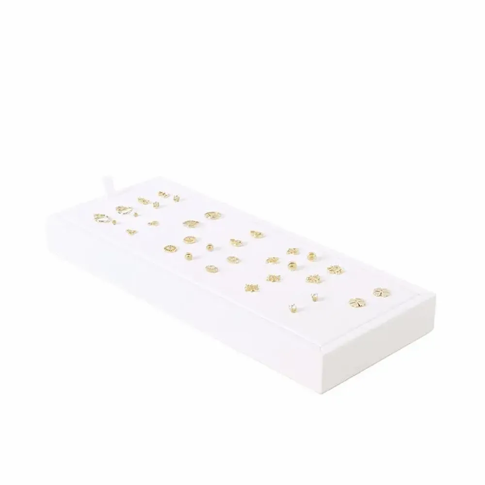 Cadeaux - Présentoir 24 paires BO puces gainé synthétique aspect lisse blanc - LAVAL 1878