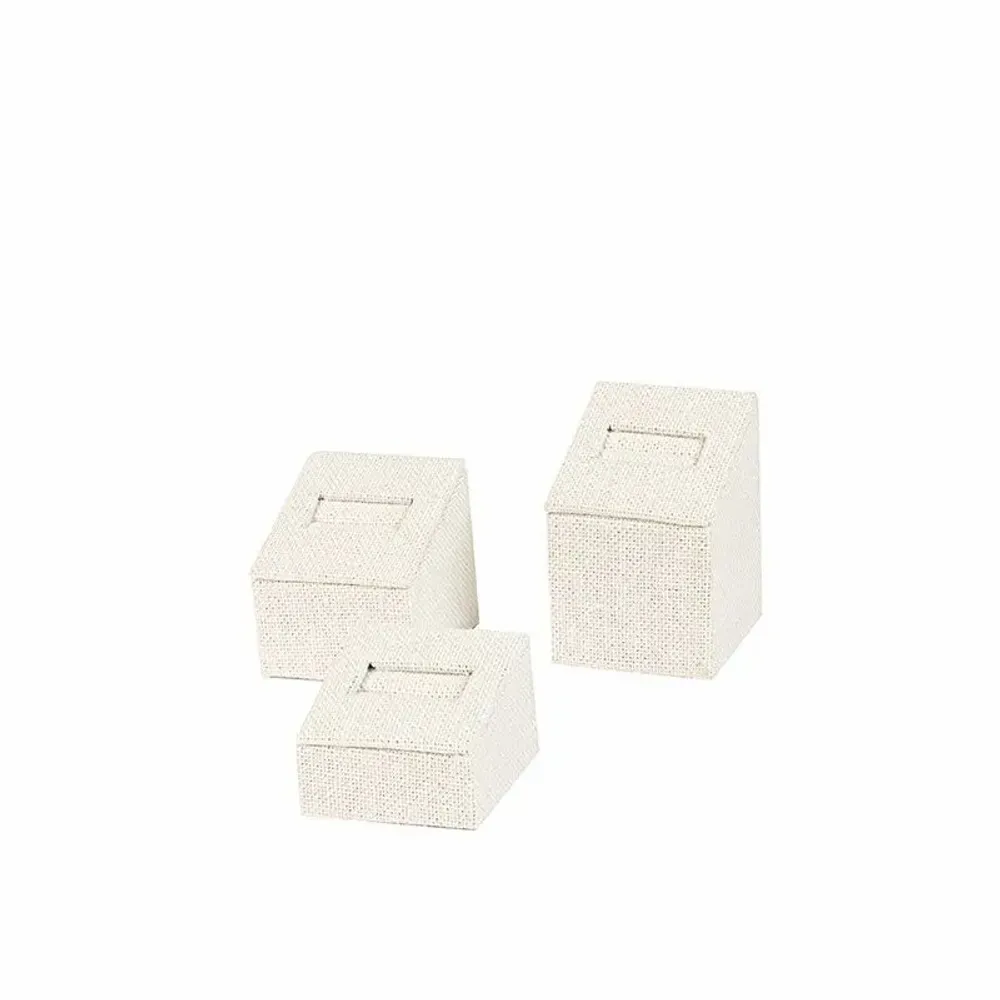 Gifts - Set of 3 square ring holders covered in white linen/cotton fabric with slot - LAVAL 1878