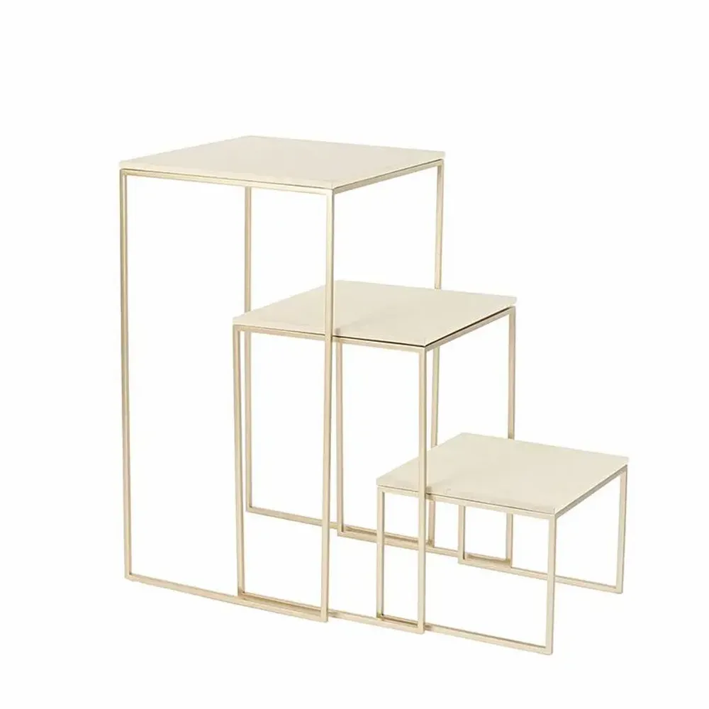 Gifts - Display stand set of 3 cream suede trays/matte gold metal base - LAVAL 1878