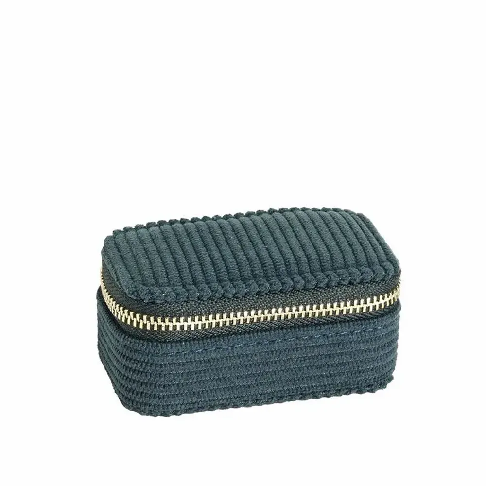 Cadeaux - coffre bijoux rectangle synthétique aspect velours côtelé bleu canard - LAVAL 1878