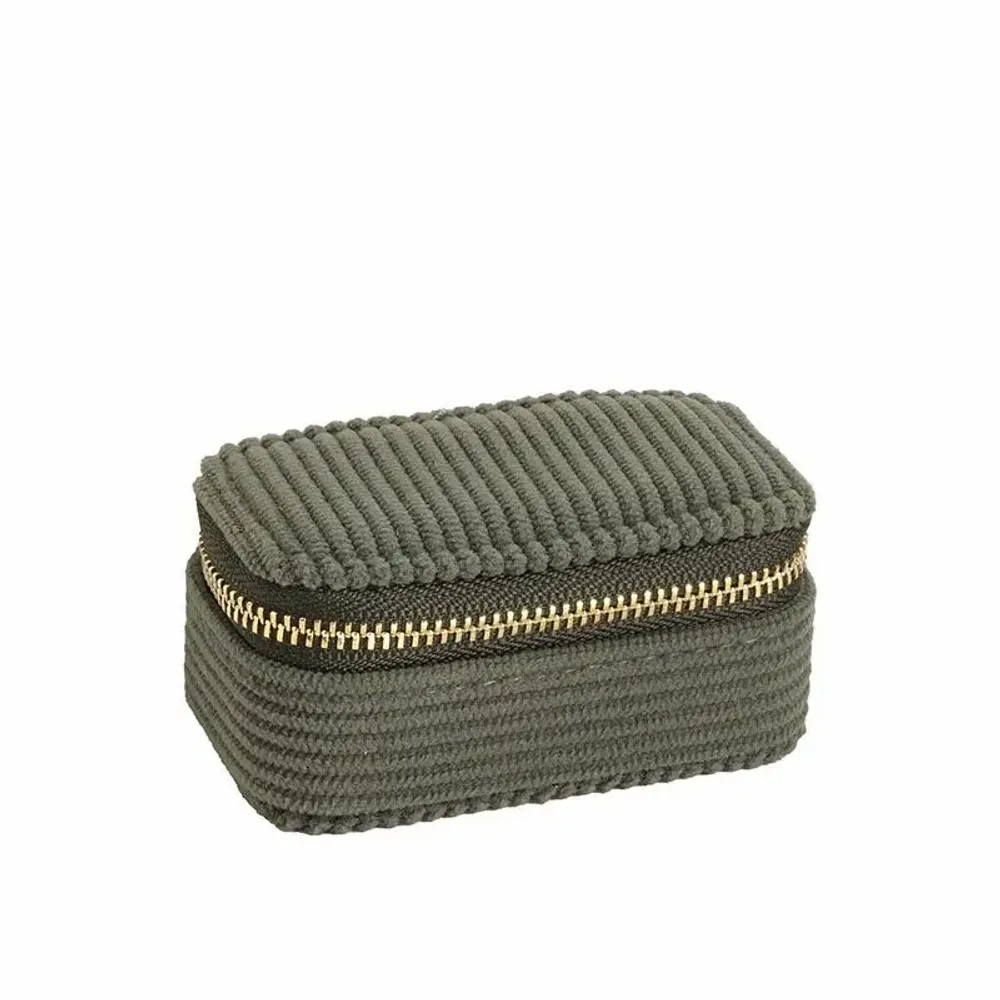 Cadeaux - Petit coffre bijoux rectangle synthétique aspect velours côtelé kaki - LAVAL 1878