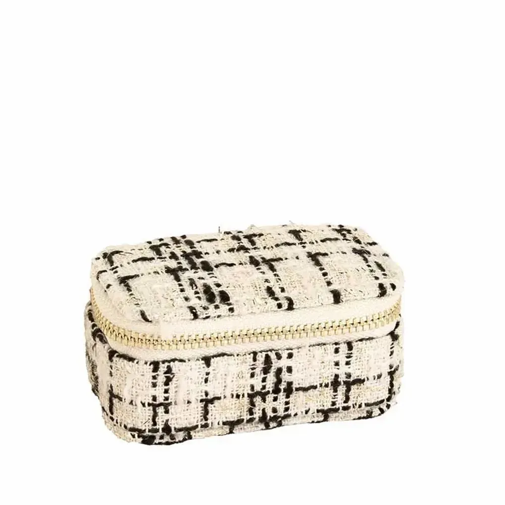 Gifts - Small rectangular jewelry box covered in synthetic material with black/gold tweed pattern - LAVAL 1878