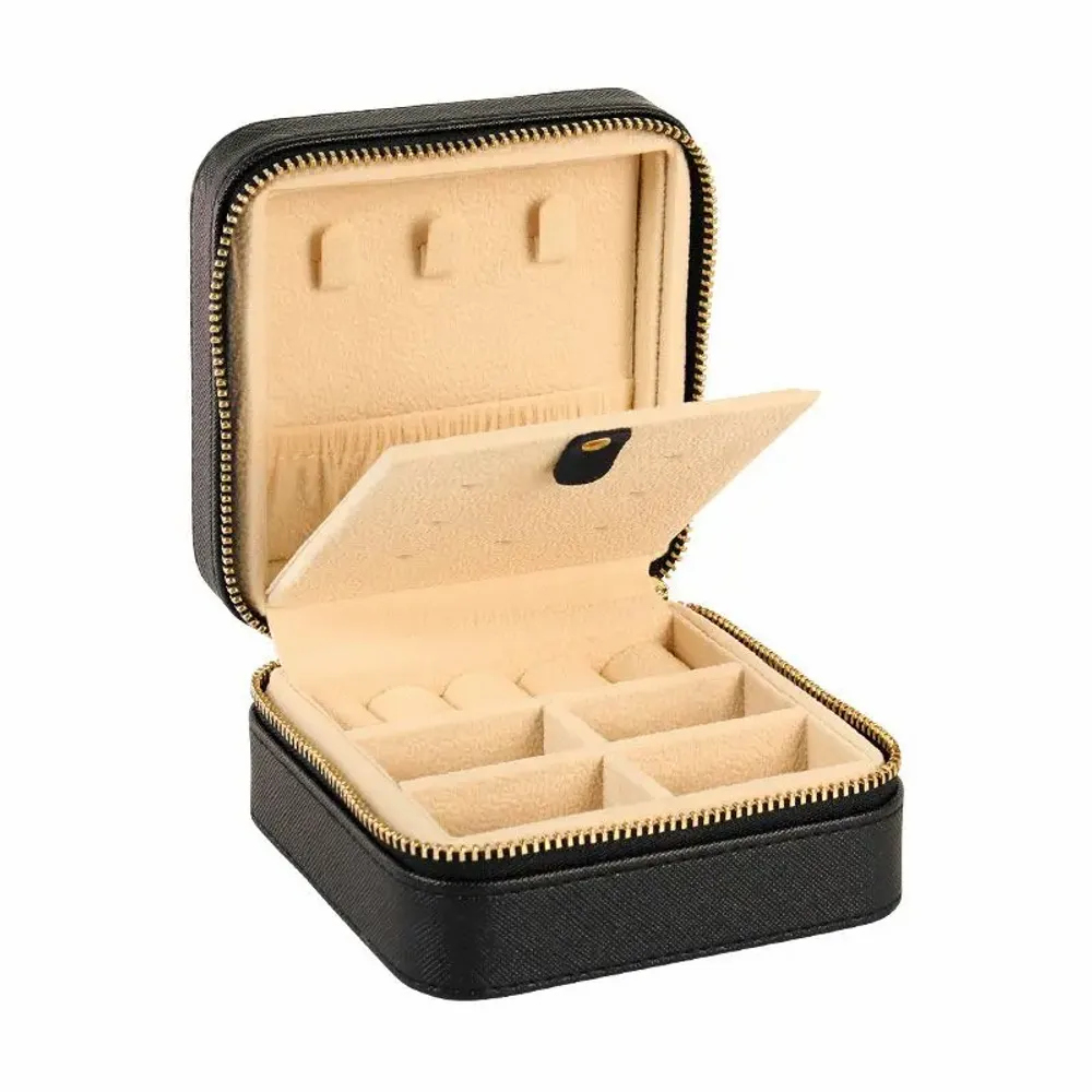 Gifts - Square jewelry box covered in synthetic material with a grained cowhide leather look, black - LAVAL 1878