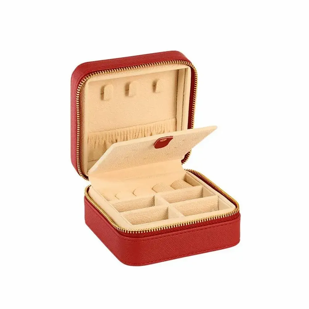 Gifts - Square synthetic jewelry box with a grained cowhide leather look, red - LAVAL 1878