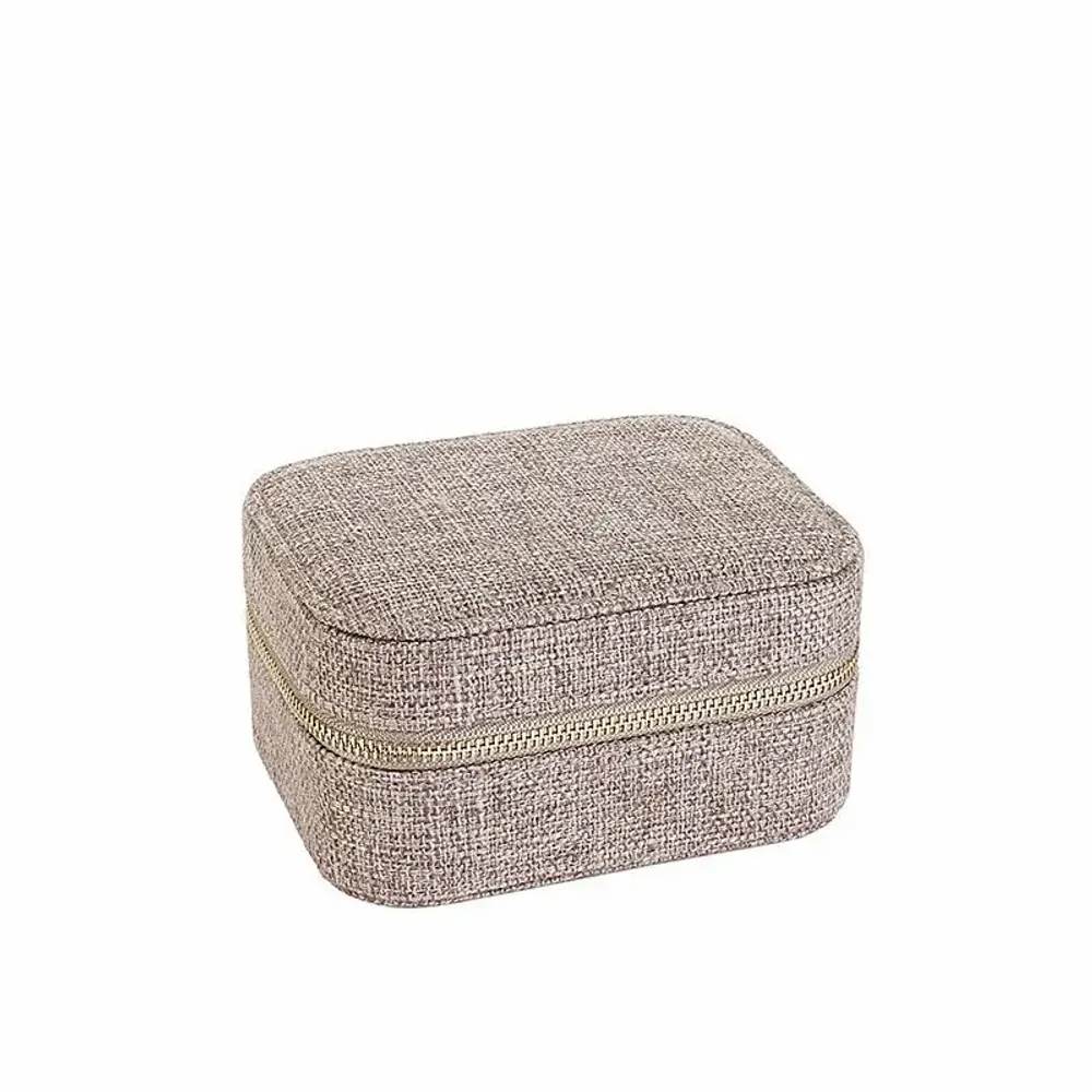 Cadeaux - Coffre à bijoux rectangle coussin gainé synthétique aspect lin taupe - LAVAL 1878