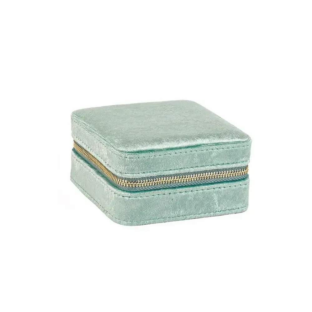 Gifts - Square jewelry box covered in sage green velvet-look synthetic material - LAVAL 1878