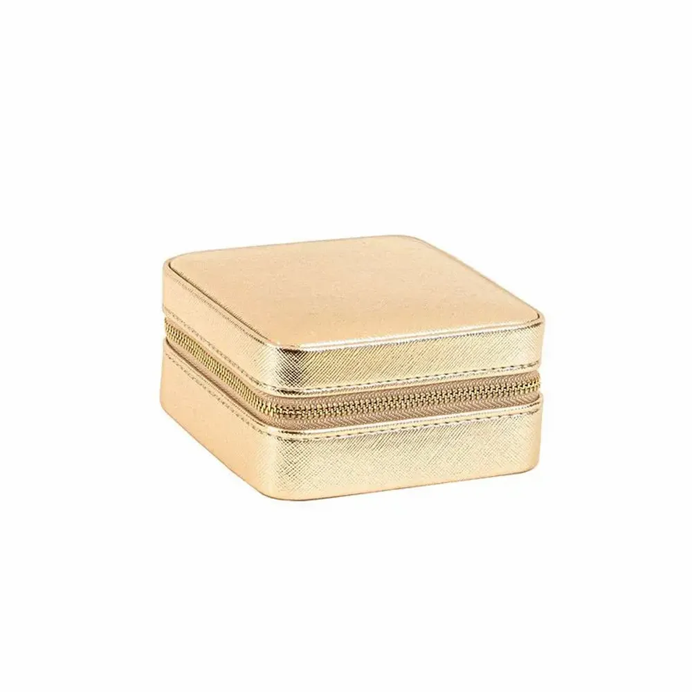 Gifts - Square jewelry box covered in synthetic material with a grained cowhide leather look, gold - LAVAL 1878