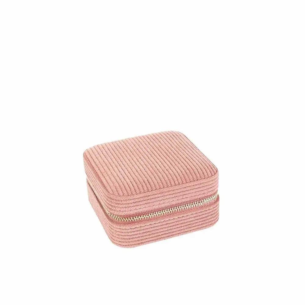 Cadeaux - Coffre bijoux carré gainé synthétique aspect velours côtelé vieux rose - LAVAL 1878