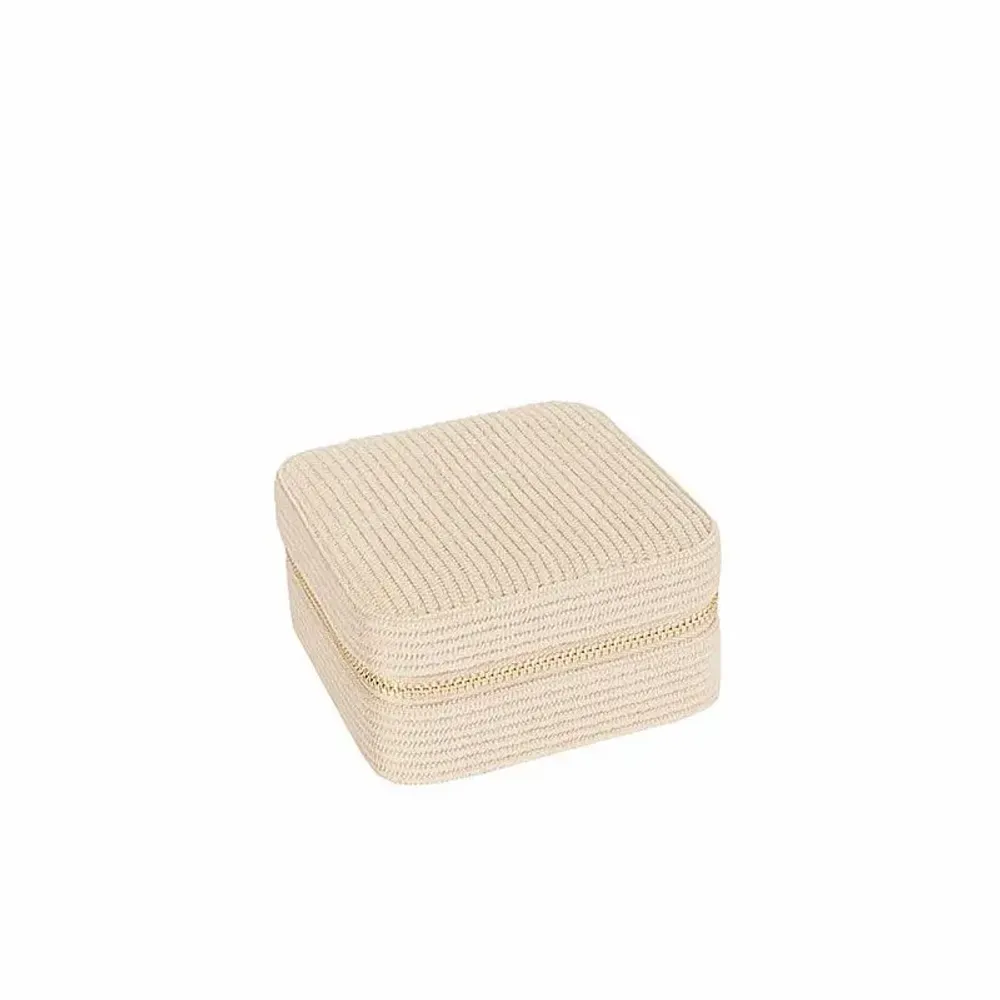 Cadeaux - Coffre à bijoux carré gainé synthétique aspect velours côtelé crème - LAVAL 1878