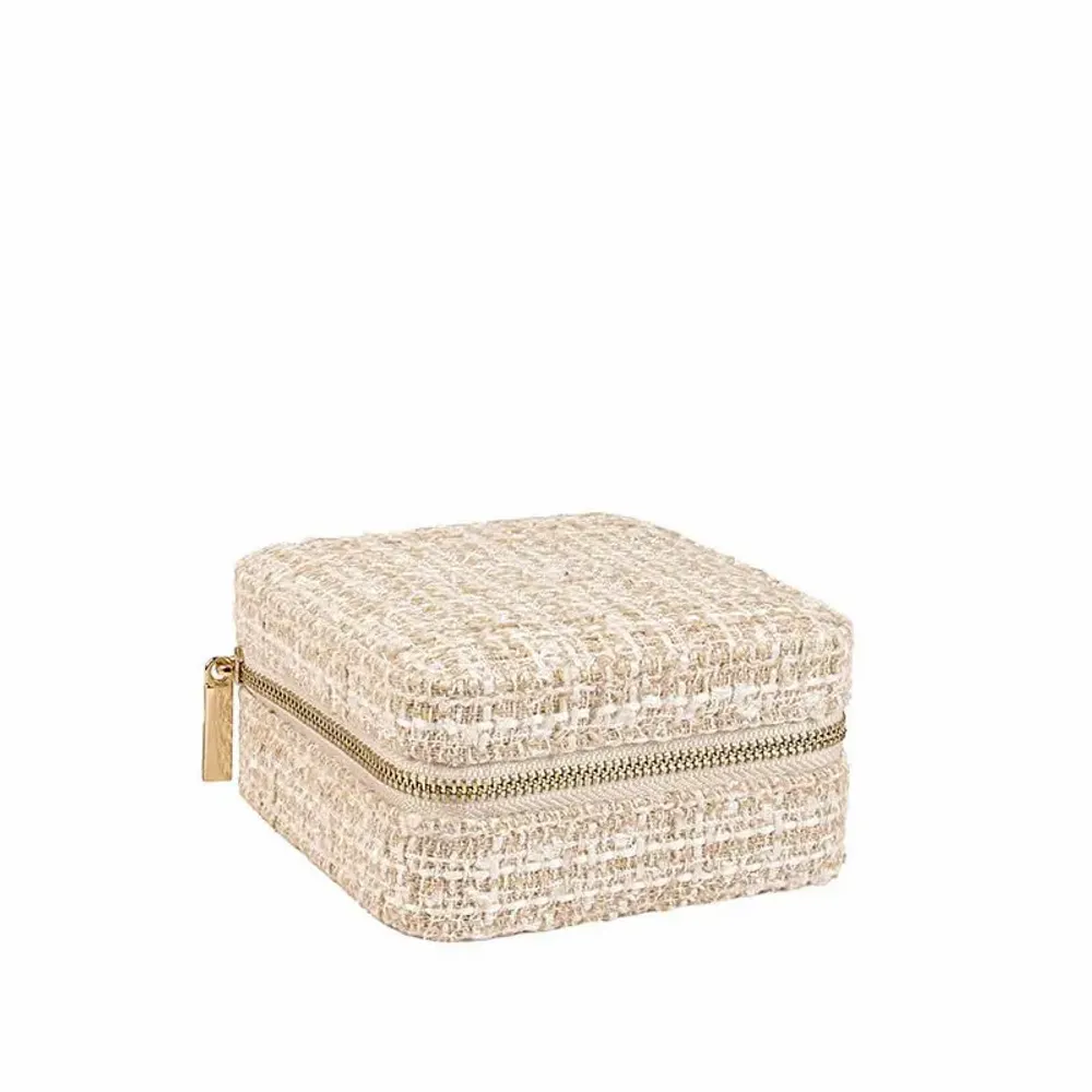 Gifts - Square synthetic jewelry box with beige tweed pattern - LAVAL 1878