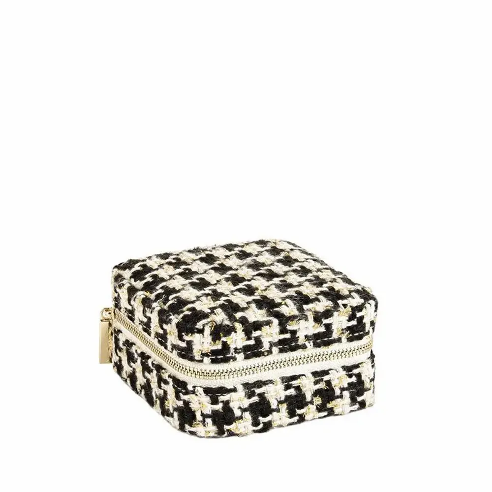 Cadeaux - Coffre à bijoux carré synthétique motif tweed noir, blanc et doré - LAVAL 1878