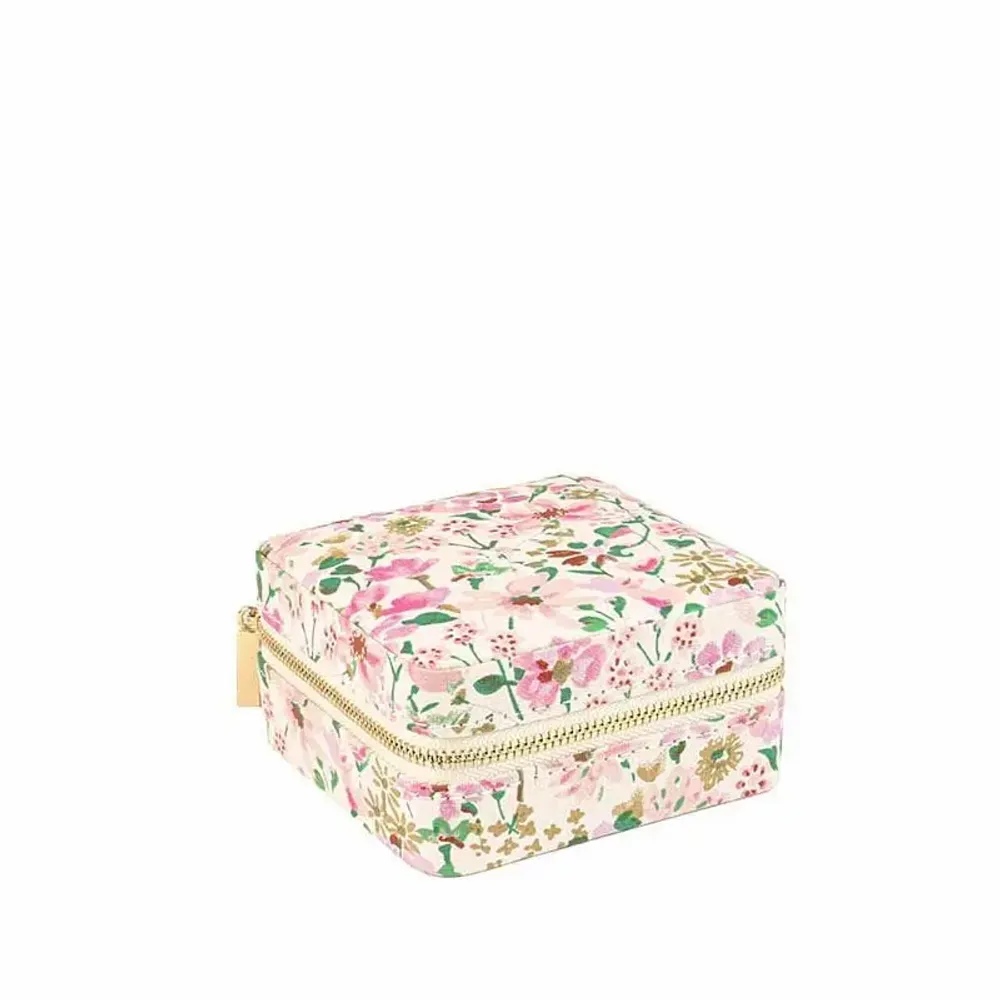 Gifts - Square jewelry box in pink floral print synthetic fabric - LAVAL 1878