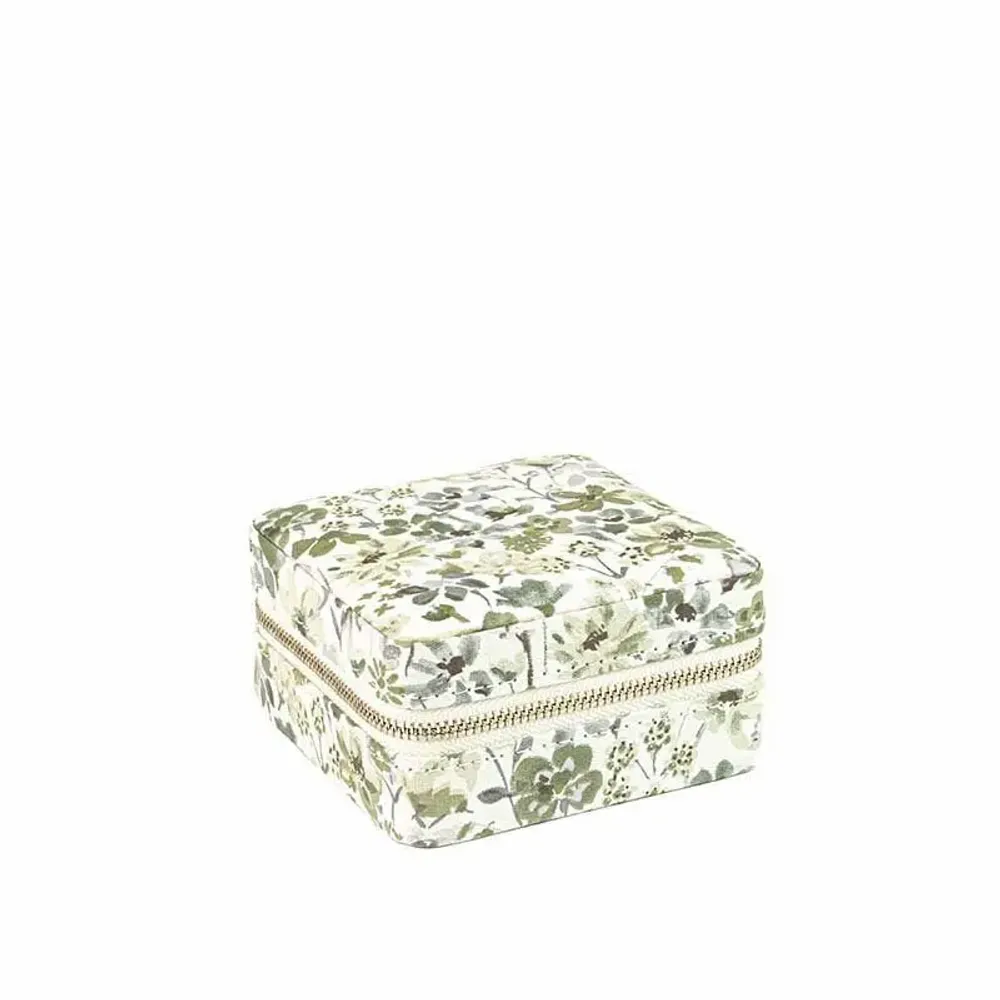 Cadeaux - Coffre bijoux carré tissu imprimé synthétique motif floral vert/blanc - LAVAL 1878
