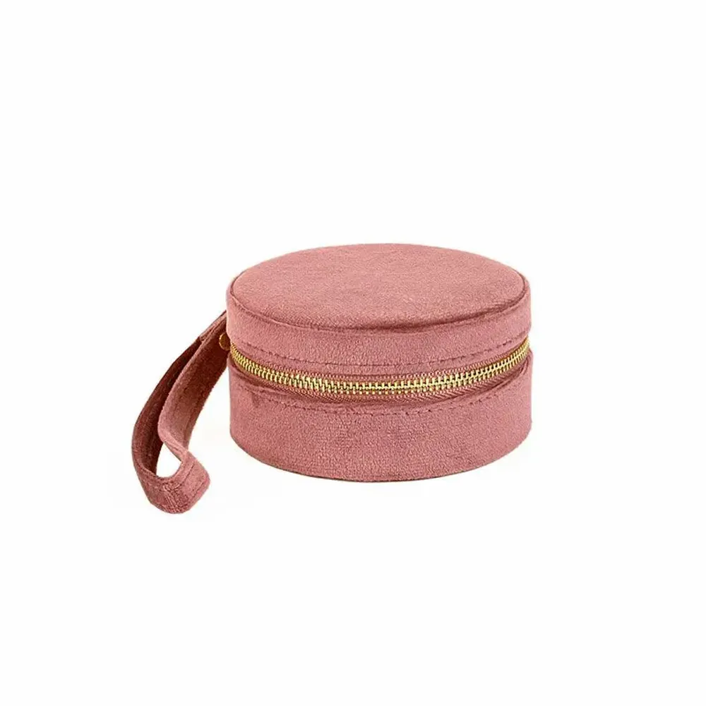 Gifts - Round jewelry box covered in powder pink synthetic velvet with mirror - LAVAL 1878