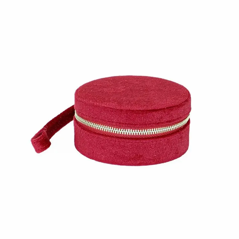 Cadeaux - Coffre à bijoux rond gainé velours synthétique rouge avec miroir - LAVAL 1878