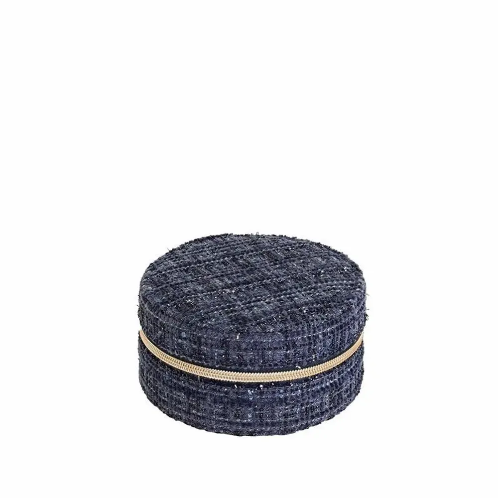 Gifts - Round synthetic jewelry box with navy blue tweed pattern - LAVAL 1878