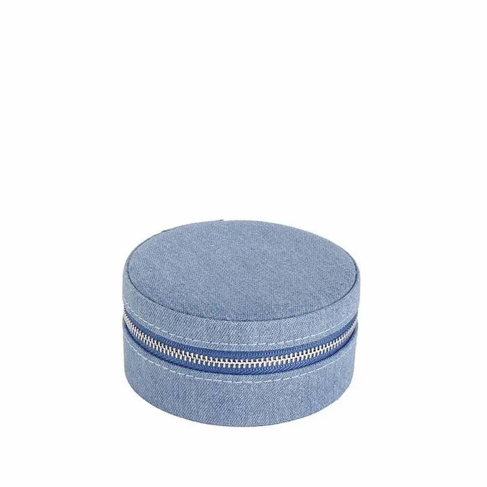 Cadeaux - Coffre à bijoux rond toile coton et polyester, aspect jean bleu clair - LAVAL 1878