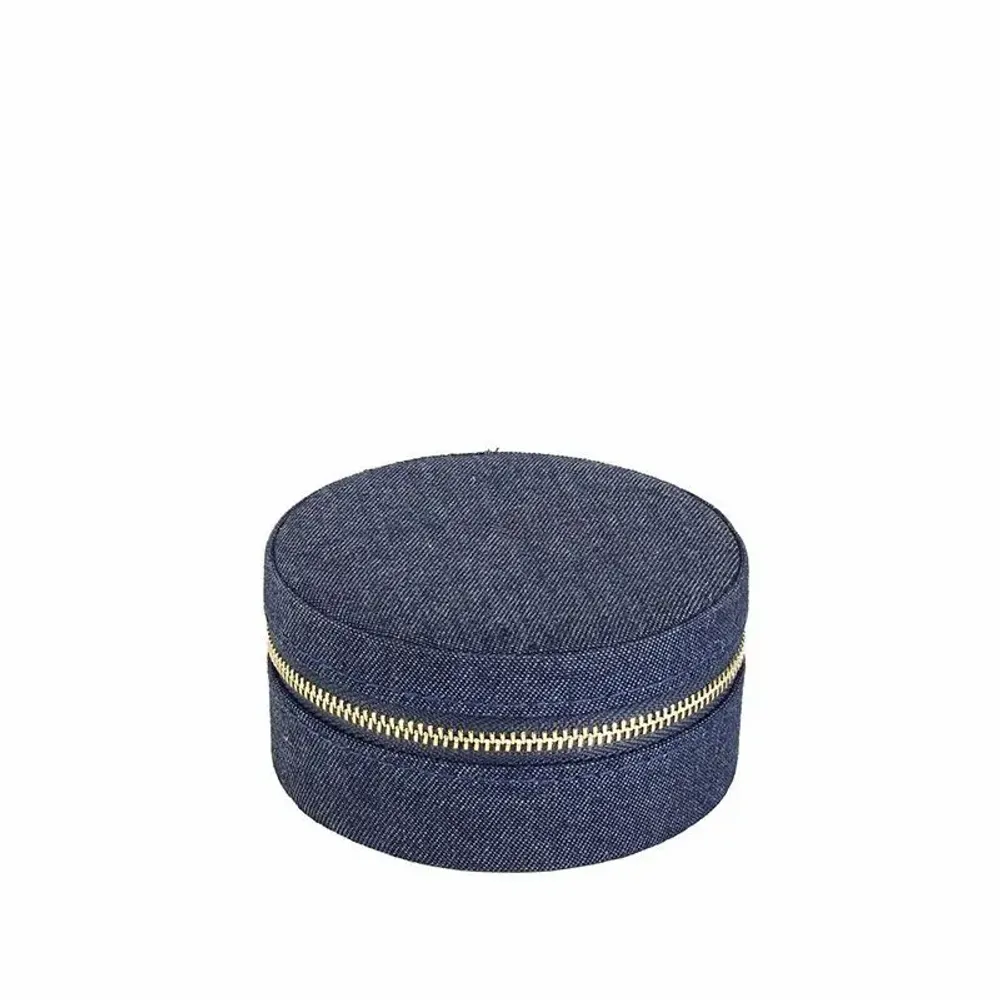 Gifts - Round jewelry box in cotton and polyester canvas, dark blue denim look - LAVAL 1878