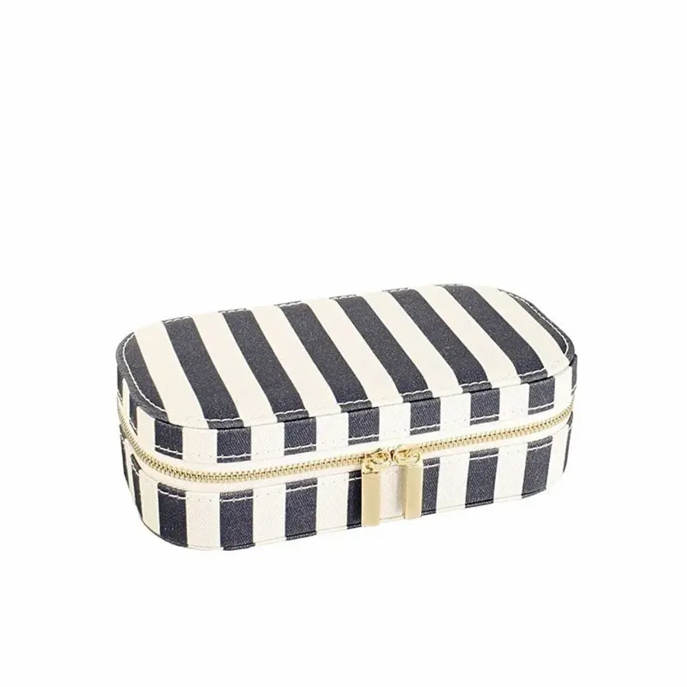 Gifts - Canvas jewelry box covered in 100% synthetic material, navy blue/white stripes - LAVAL 1878