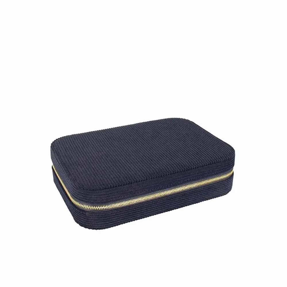 Gifts - Rectangular jewelry box covered in navy blue corduroy-look fabric - LAVAL 1878