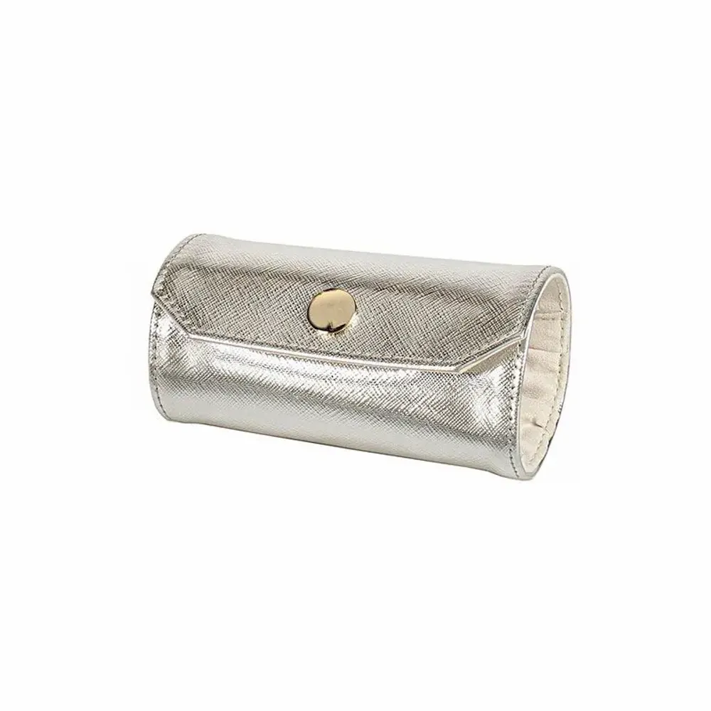 Gifts - Silver-colored, shiny, synthetic-coated roll-up jewelry case with a striated appearance - LAVAL 1878
