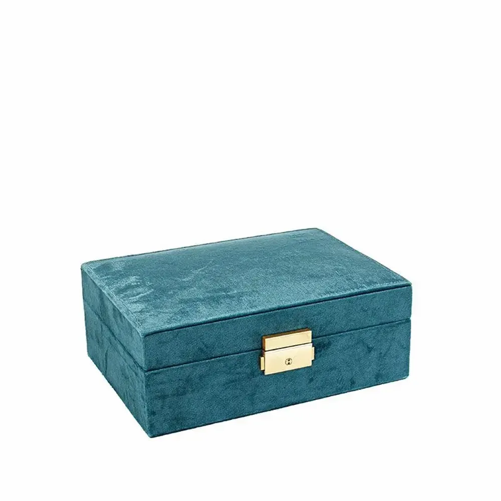 Gifts - Teal blue faux velvet-look jewelry box - LAVAL 1878