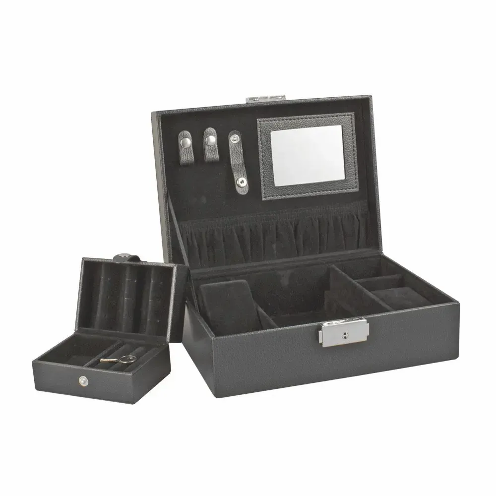 Gifts - Black grained-effect jewelry box with included storage compartment - LAVAL 1878