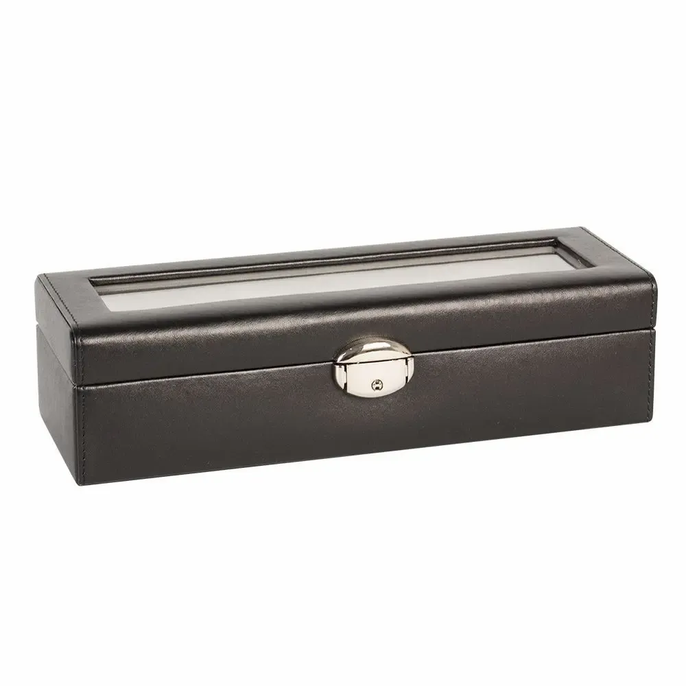 Cadeaux - Coffre 6 montres avec fenêtre gainé aspect lisse noir - LAVAL 1878