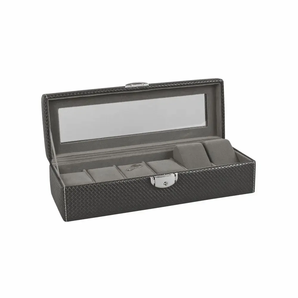 Gifts - 6-watch case with window, covered in black embossed woven pattern - LAVAL 1878
