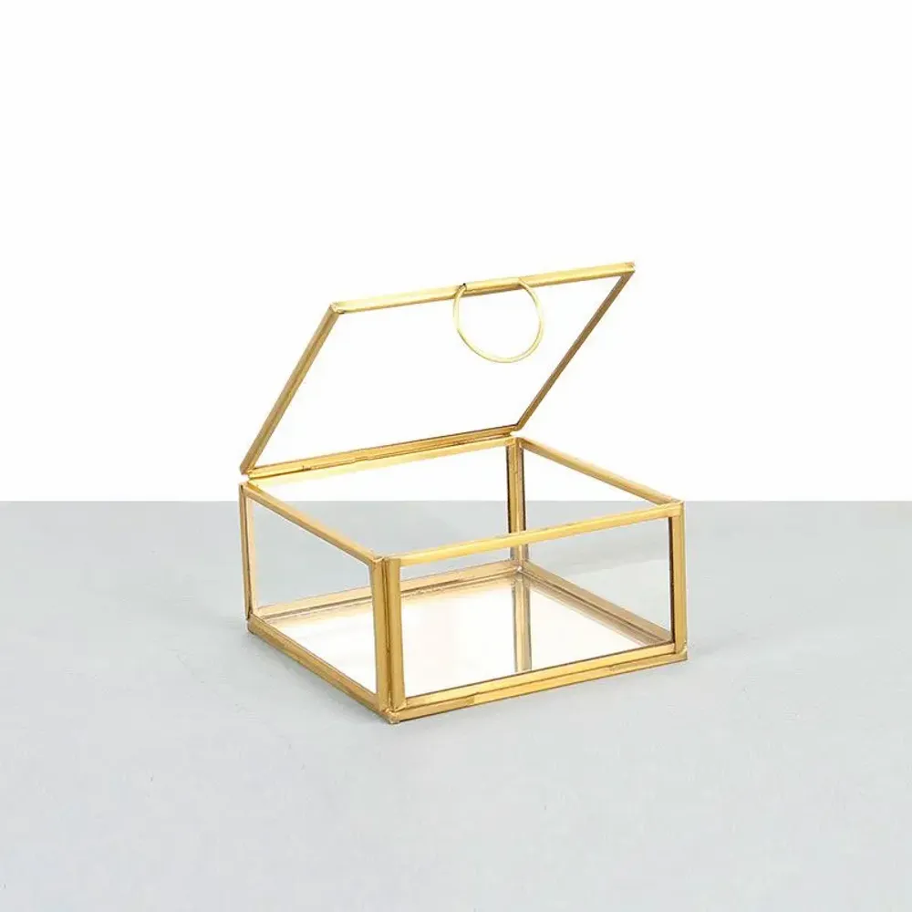 Gifts - Square glass/gilt brass display case with mirrored back, 11 x 11 x H 6cm - LAVAL 1878
