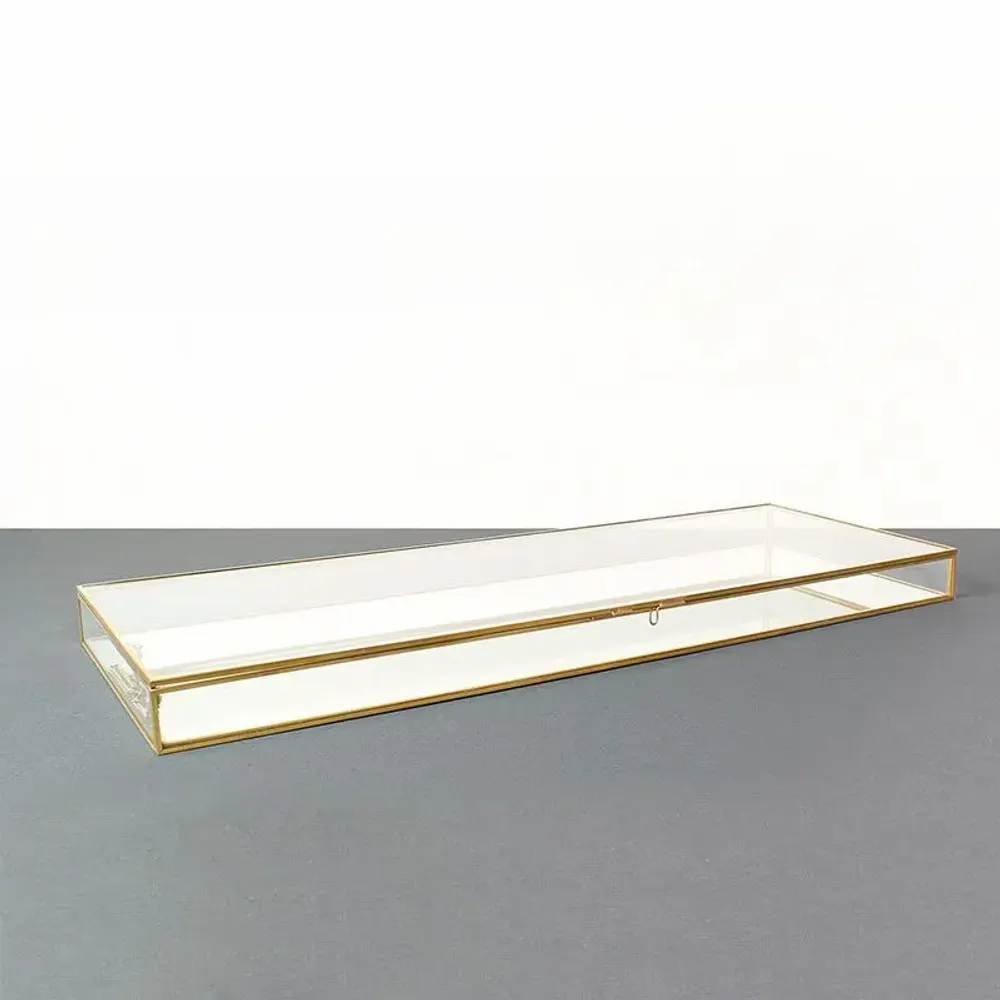Gifts - Flat glass and brass display case with mirrored base, 60 x 22 x H 4cm - LAVAL 1878