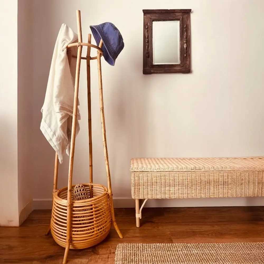 Shelves - Chunk Natural Rattan Coat Rack With Basket - LO-FI HOUSE