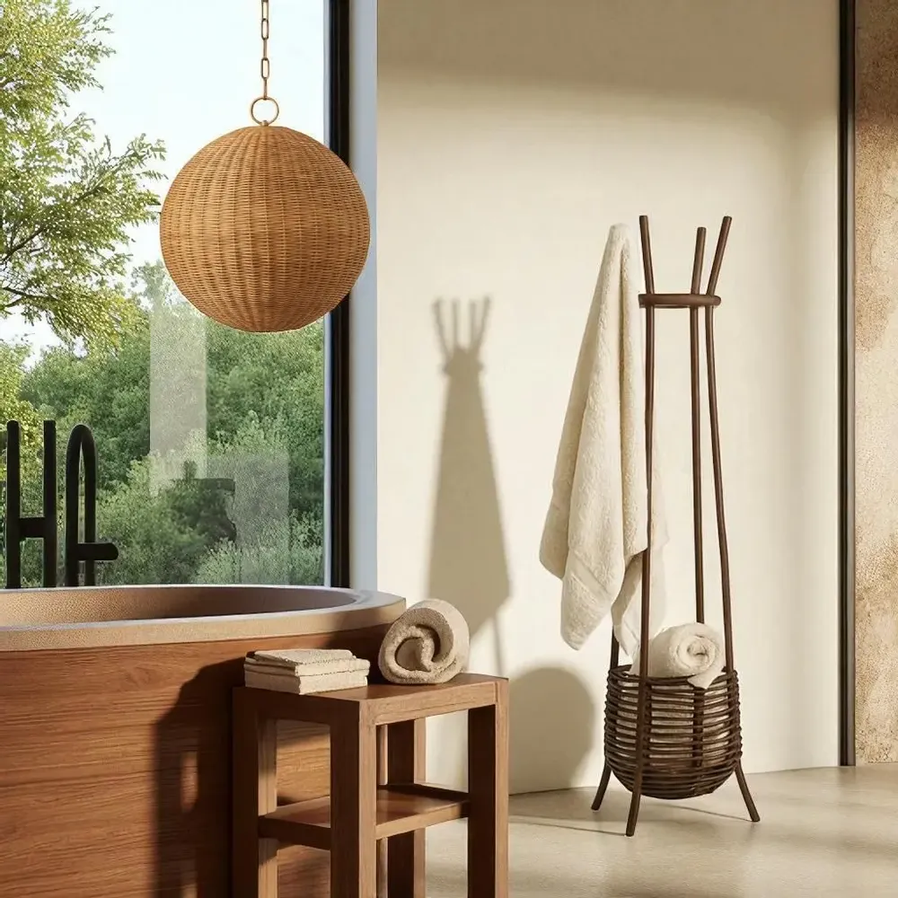 Shelves - Chunk Natural Rattan Coat Rack With Basket - LO-FI HOUSE