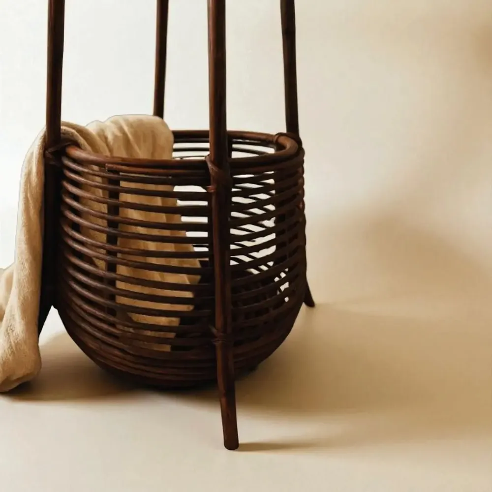 Shelves - Chunk Natural Rattan Coat Rack With Basket - LO-FI HOUSE