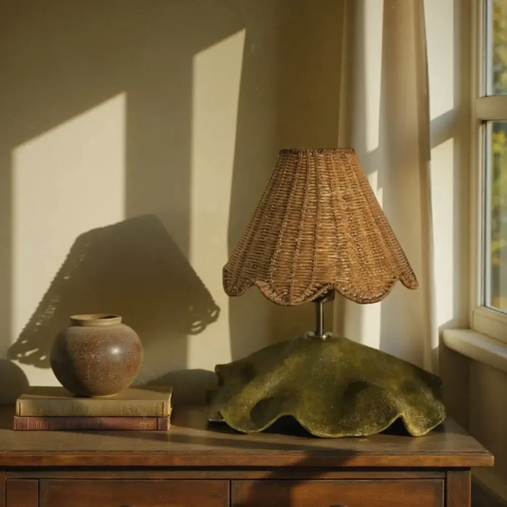 Desk lamps - Verna Rattan Lamp with Ceramic Base - LO-FI HOUSE