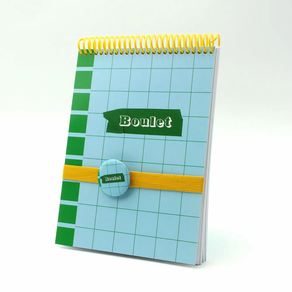 Stationery - " "BOULET "” notebook - Made in France - A5 + Elastic + Badge - MAUVAISES GRAINES