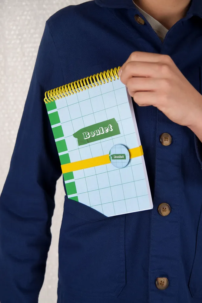 Stationery - " "BOULET "” notebook - Made in France - A5 + Elastic + Badge - MAUVAISES GRAINES