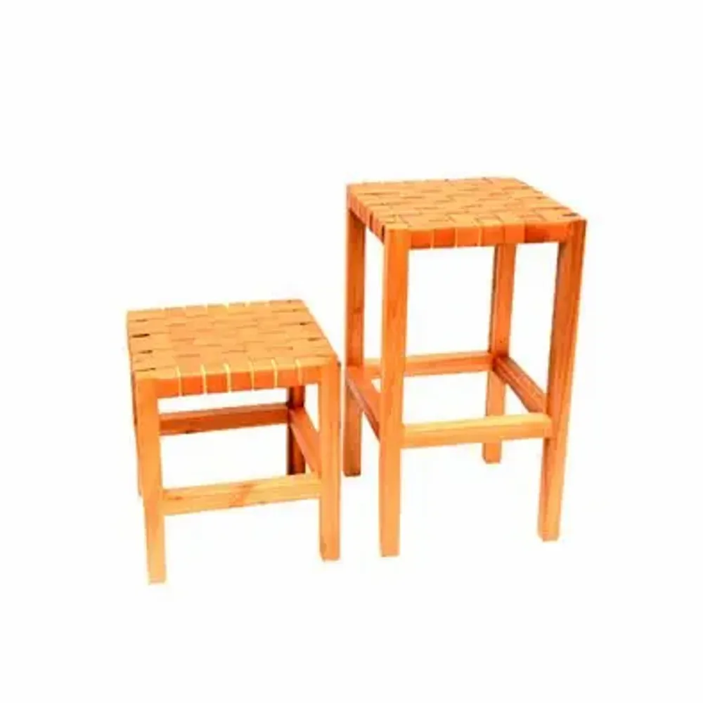 Chairs for hospitalities & contracts - High wooden stool with woven leather. - SOL & LUNA