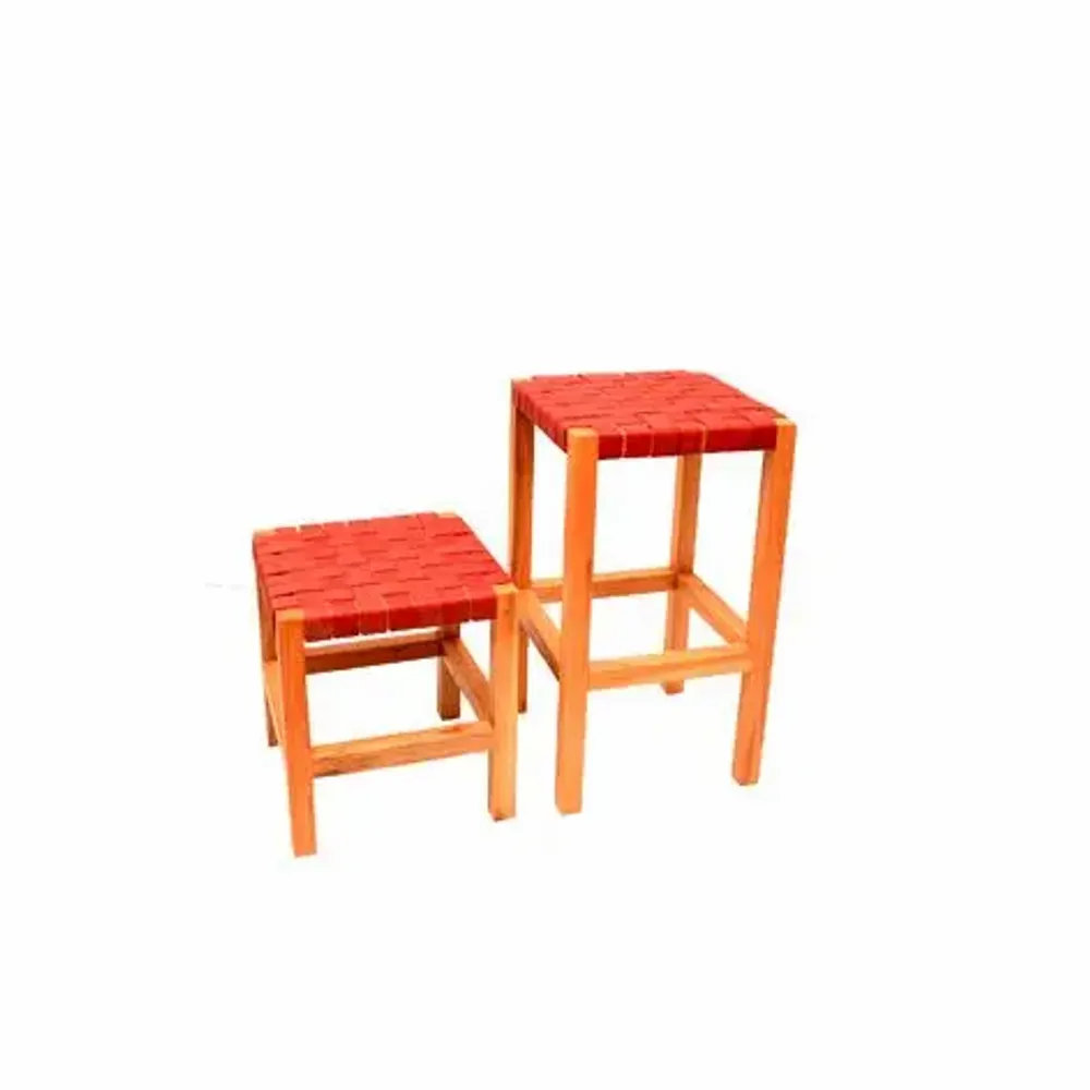 Chairs for hospitalities & contracts - High wooden stool with woven leather. - SOL & LUNA