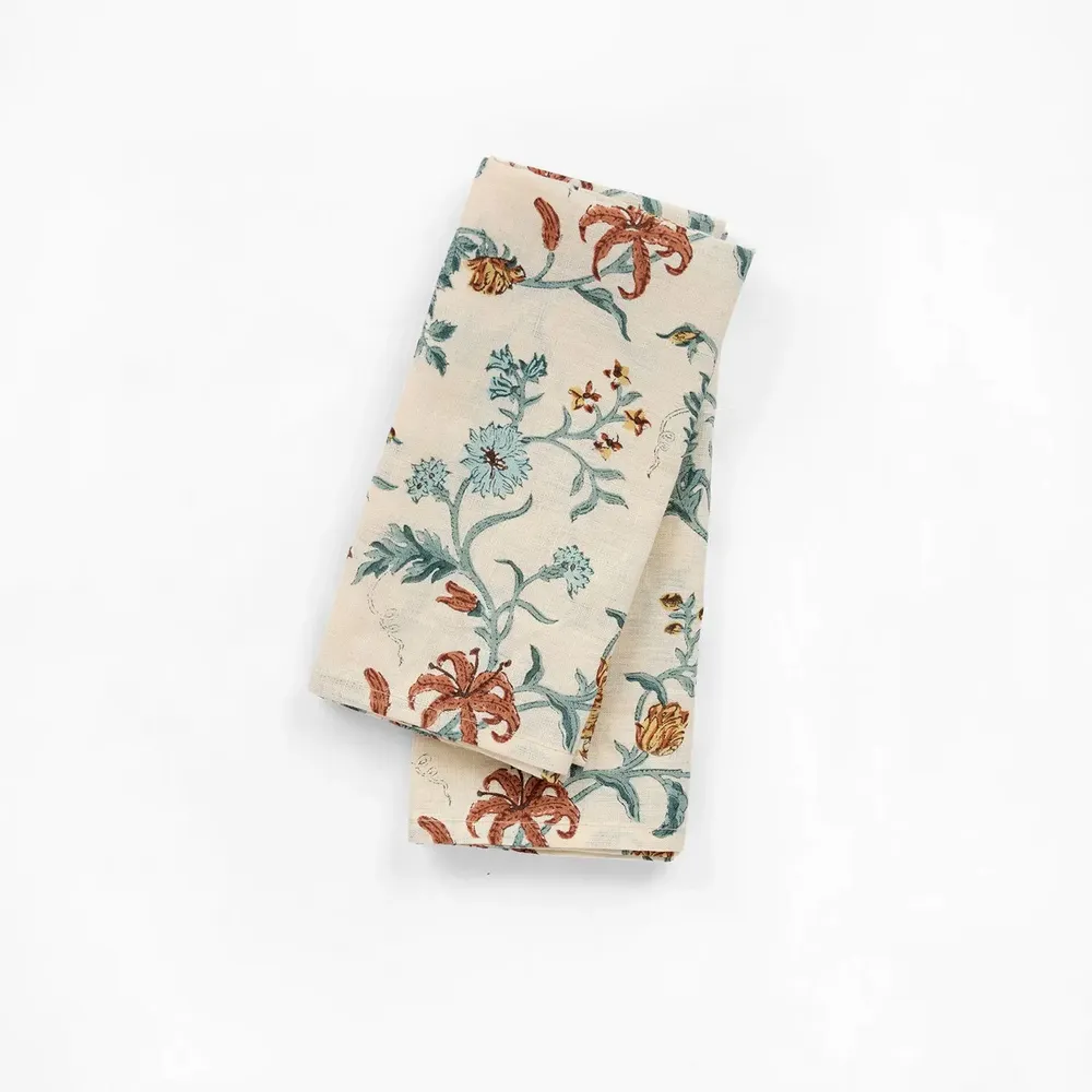 Napkins - ENSEMBLE DE 2 SERVIETTES EN LIN IMPRIMÉES AU BLOC - MOUTARDE VANA - CRAFT BOAT