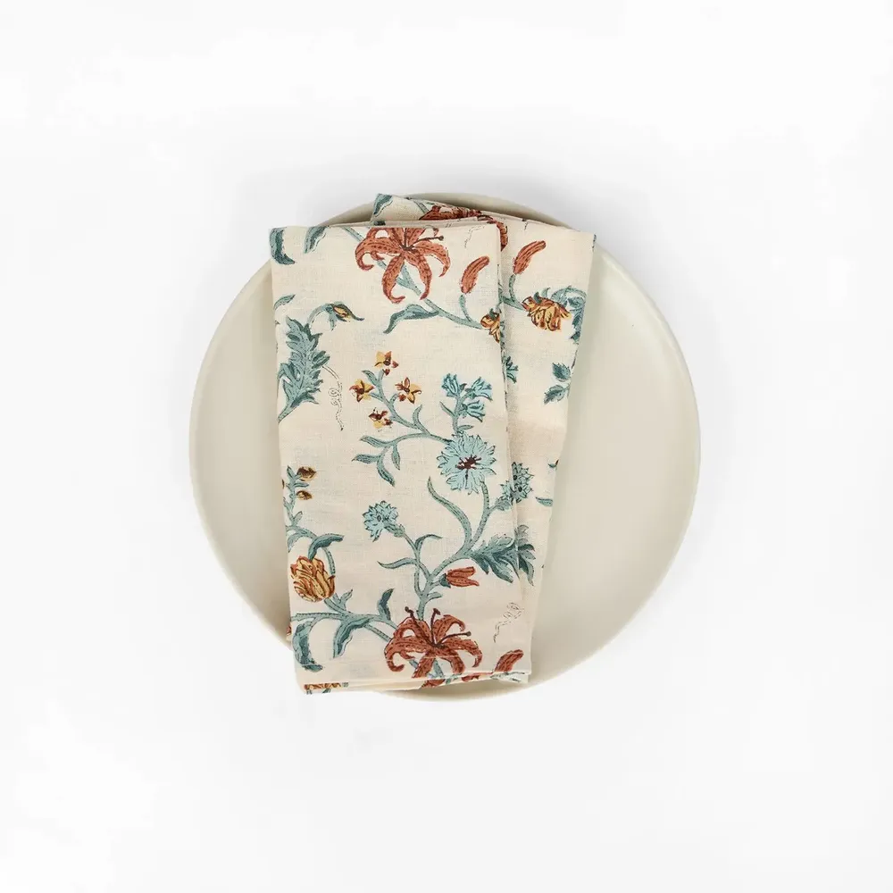 Napkins - ENSEMBLE DE 2 SERVIETTES EN LIN IMPRIMÉES AU BLOC - MOUTARDE VANA - CRAFT BOAT