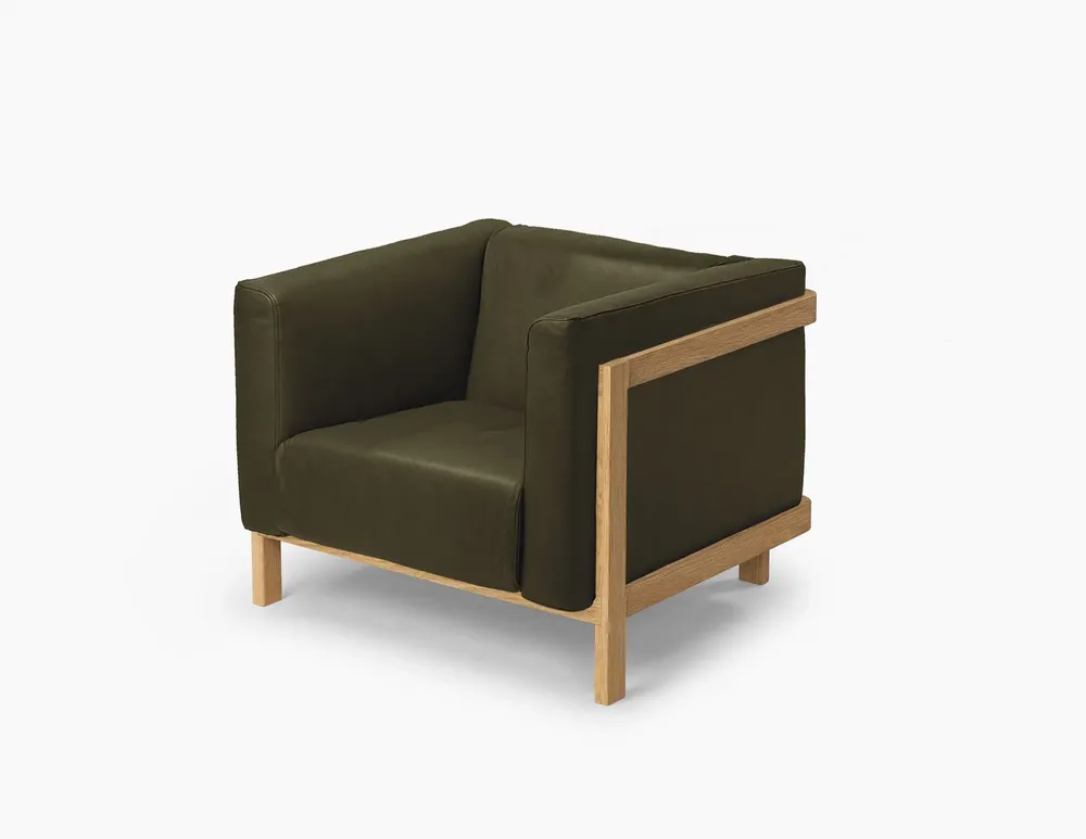 Lounge chairs - LIFT – Minimalist Lounge Chair in Solid Oak Wood and Leather Seat - MOR