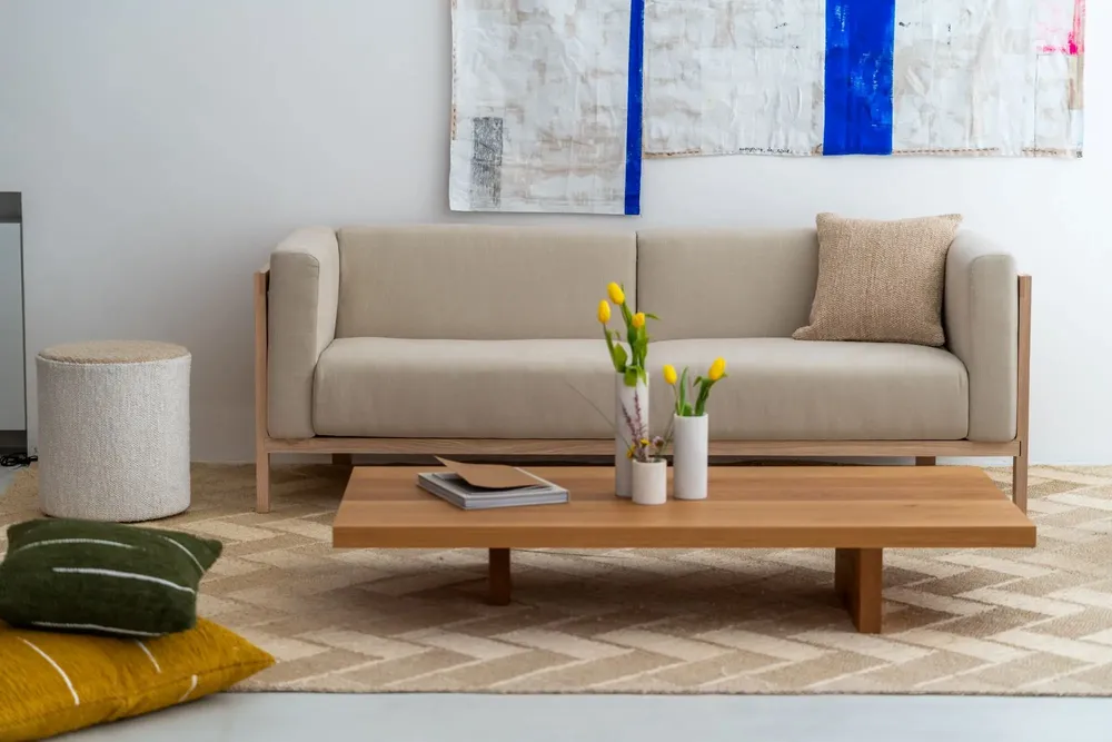 Sofas - LIFT -  2 Seats Sofa in Solid Oak Wood and Fabric Seat - MOR