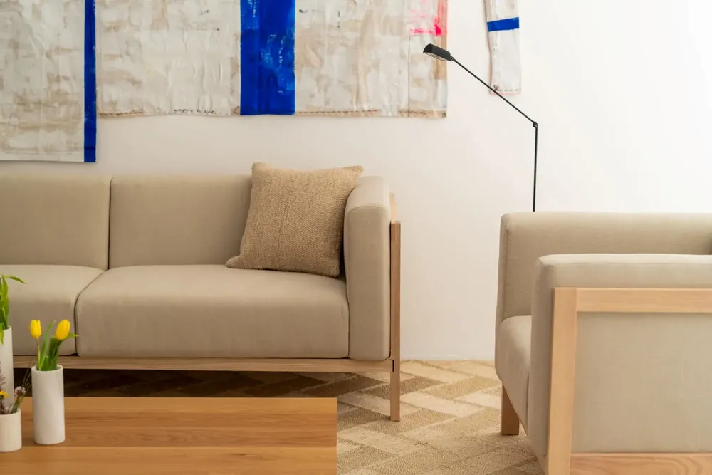 Sofas - LIFT -  2 Seats Sofa in Solid Oak Wood and Fabric Seat - MOR