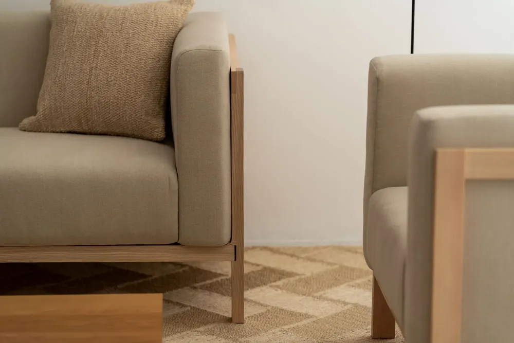 Sofas - LIFT - 2 Seats Sofa in Solid Walnut Wood and Fabric Seat - MOR